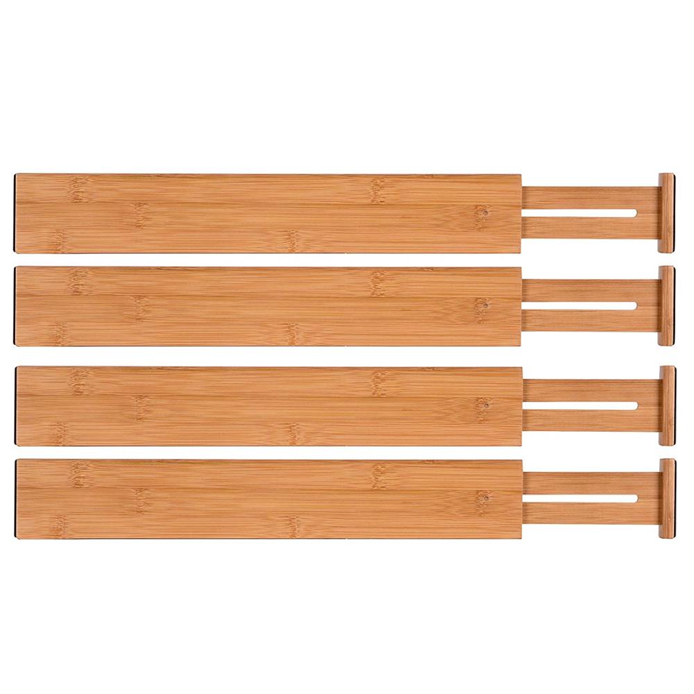 OEM custom expandable adjustable wood bamboo kitchen storage drawer organizer divider set of 4