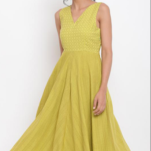 Cotton panel calf length dress
