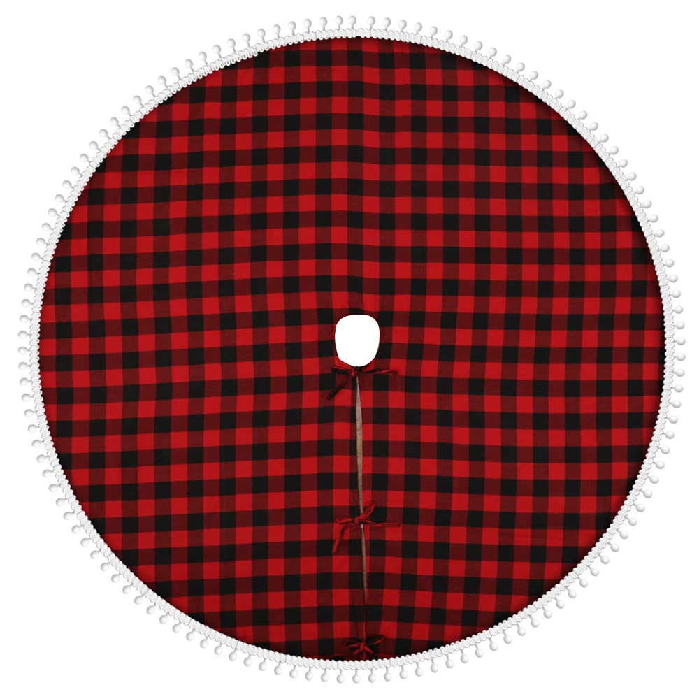 Plaid Christmas Tree Skirt, 48 Inch Red and Black Buffalo Check Tree Skirt , Double Layers for Holiday Christmas Decorations
