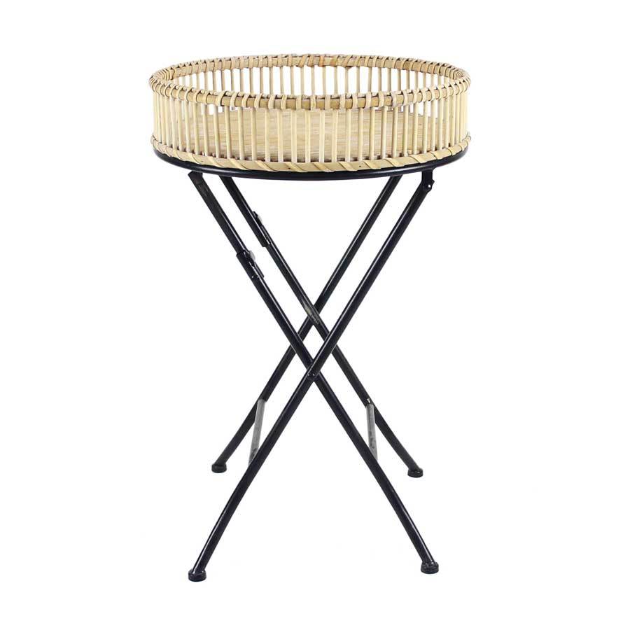 Wholesale Prices Round Shape Natural Bamboo Side Table With High Grade Metal Stand and Tray For Home Uses