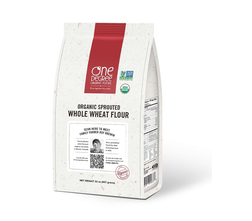 Great Taste Preservative Free One Degree Organic Foods Whole Wheat Flour, 32 Ounce Pack - 6 per Case