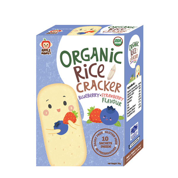 Gluten Free Baby Food 100% Organic Blueberry & Strawberry Rice Cracker Baked Snacks