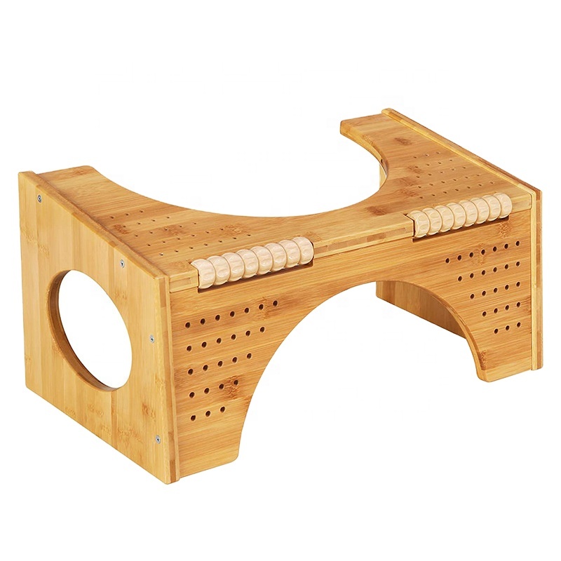 Bamboo Squatting Toilet Stool with Built-in Foot Massager to Boost Blood Circulation