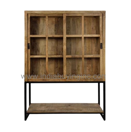 MANGO WOOD GLASS DISPLAY CABINET NATURAL FINISH MADE BY BEST QUALITY IRON WOODEN