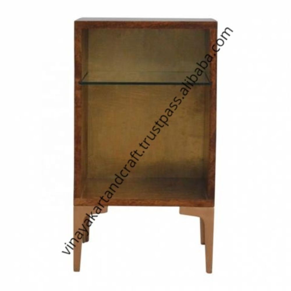 Vintage Industrial Furniture Jodhpur Style Iron Wooden Bedside Table with Glass Shelf Bedroom Bedside Nightstand Bed Side Table