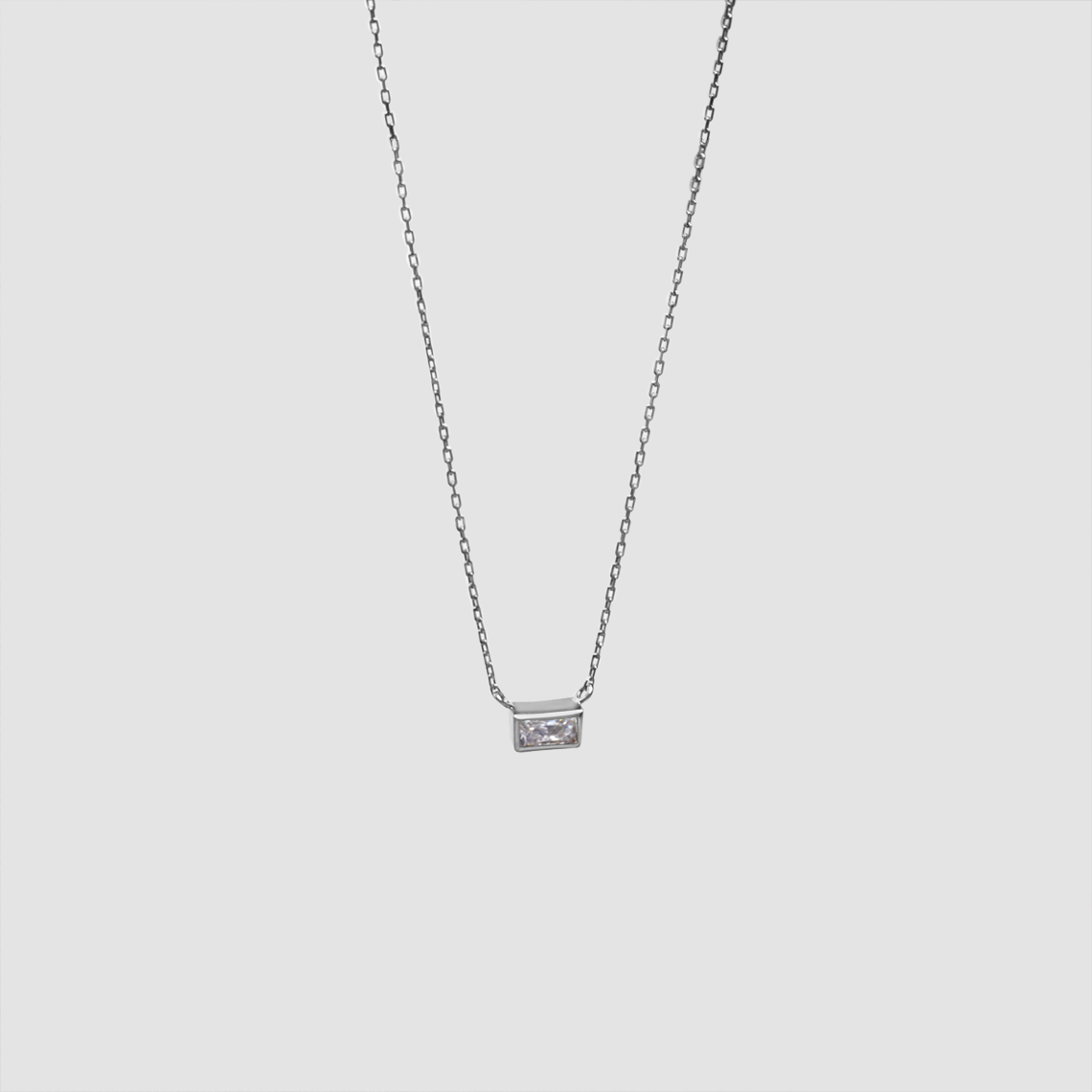 Necklace 925 Sterling Silver Jewelry Set for Women, Gift for Her Simple Fashion Rectange with CZ
