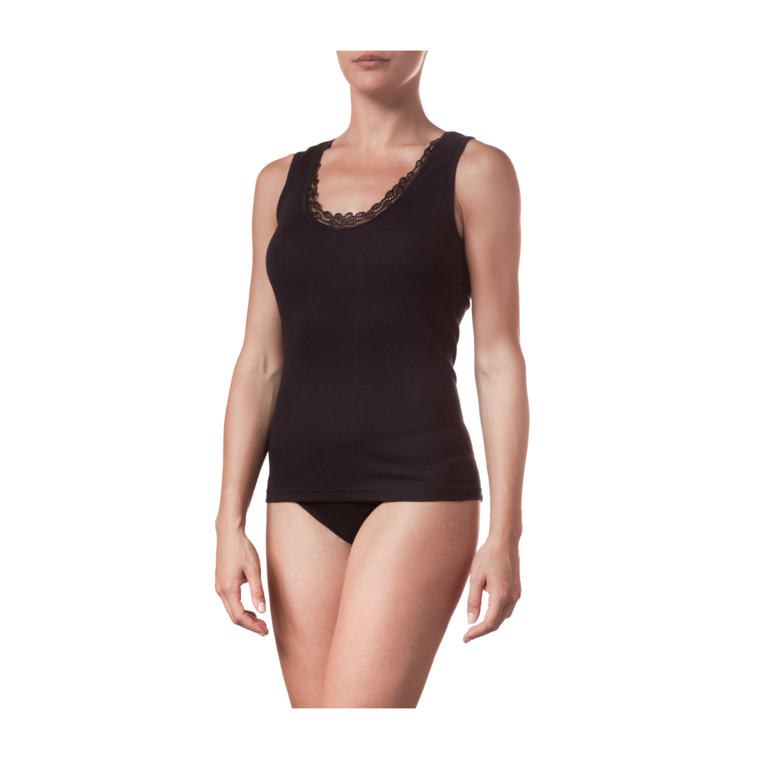 Top Seller Singlets for Woman 100% Cotton Extra-large Tank Tops Ladies with Black Lace Details