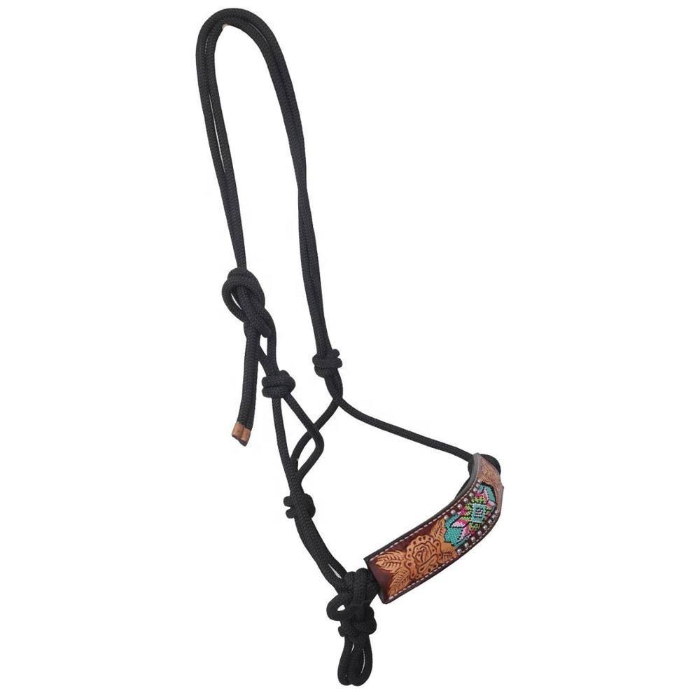 Horse Rope Halter with Beaded Leather Noseband