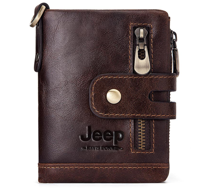 [ FulfillPanda ]Free Engraving 100% Genuine Leather Mens Wallet Mini Card Holder Chain Portfolio dropshipping wallet