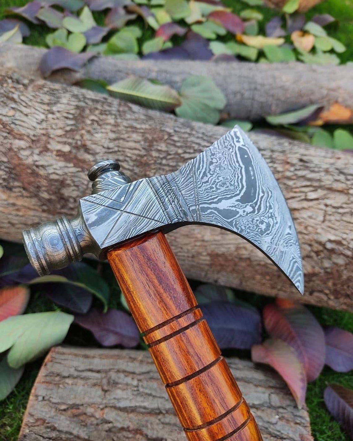 Custom Handmade Forged Carbon Steel Viking Axe with Rose Wood Shaft