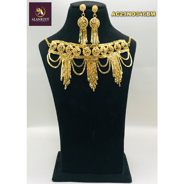 Wedding Gold Plated Necklace Set Jewelry With Beautiful Earing Set