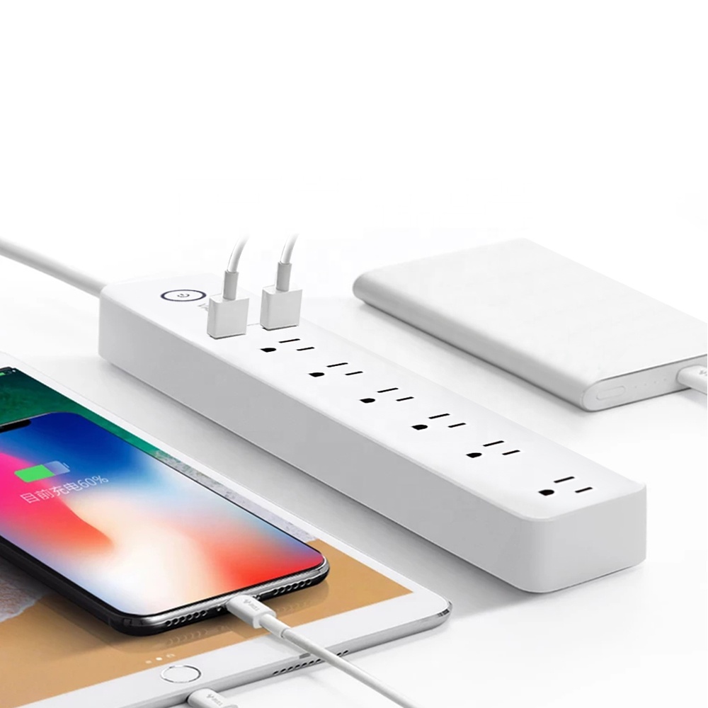Умный сетевой фильтр с 6 розетками и 2 портами USB для быстрой зарядки