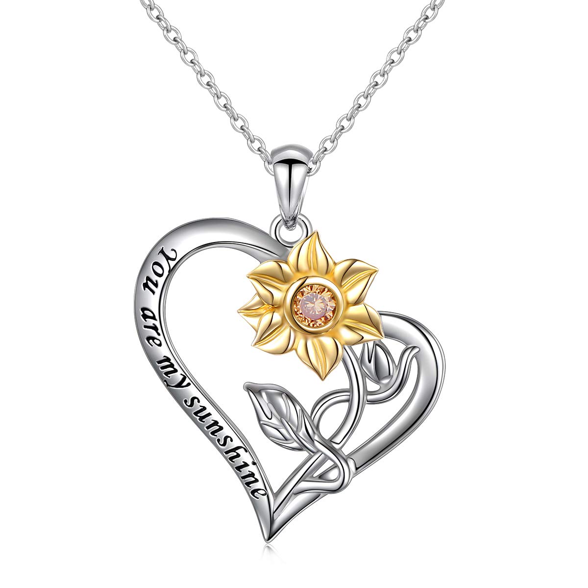 Женское колье с подсолнухом You Are My Sunshine, ожерелье из серебра 925 пробы с кубическим цирконием в форме сердца