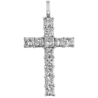 4.75 Ctw 18k White Solid Gold Cross Pendant With Princess Cut Diamonds Charm