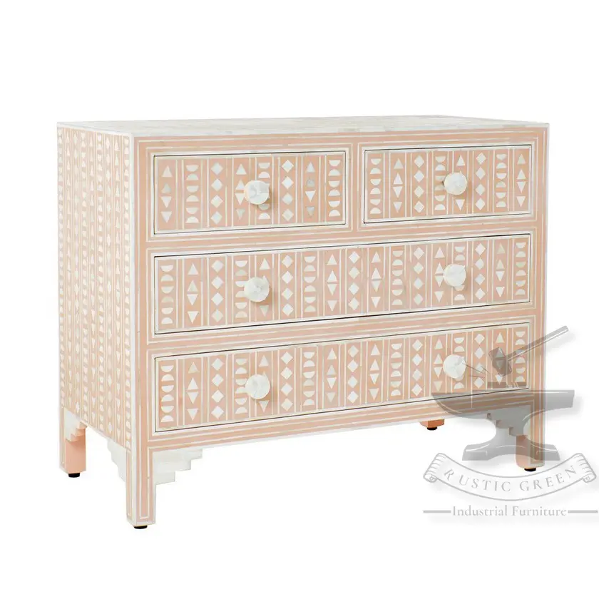 New Pink Bone Inlay Chest of Drawers