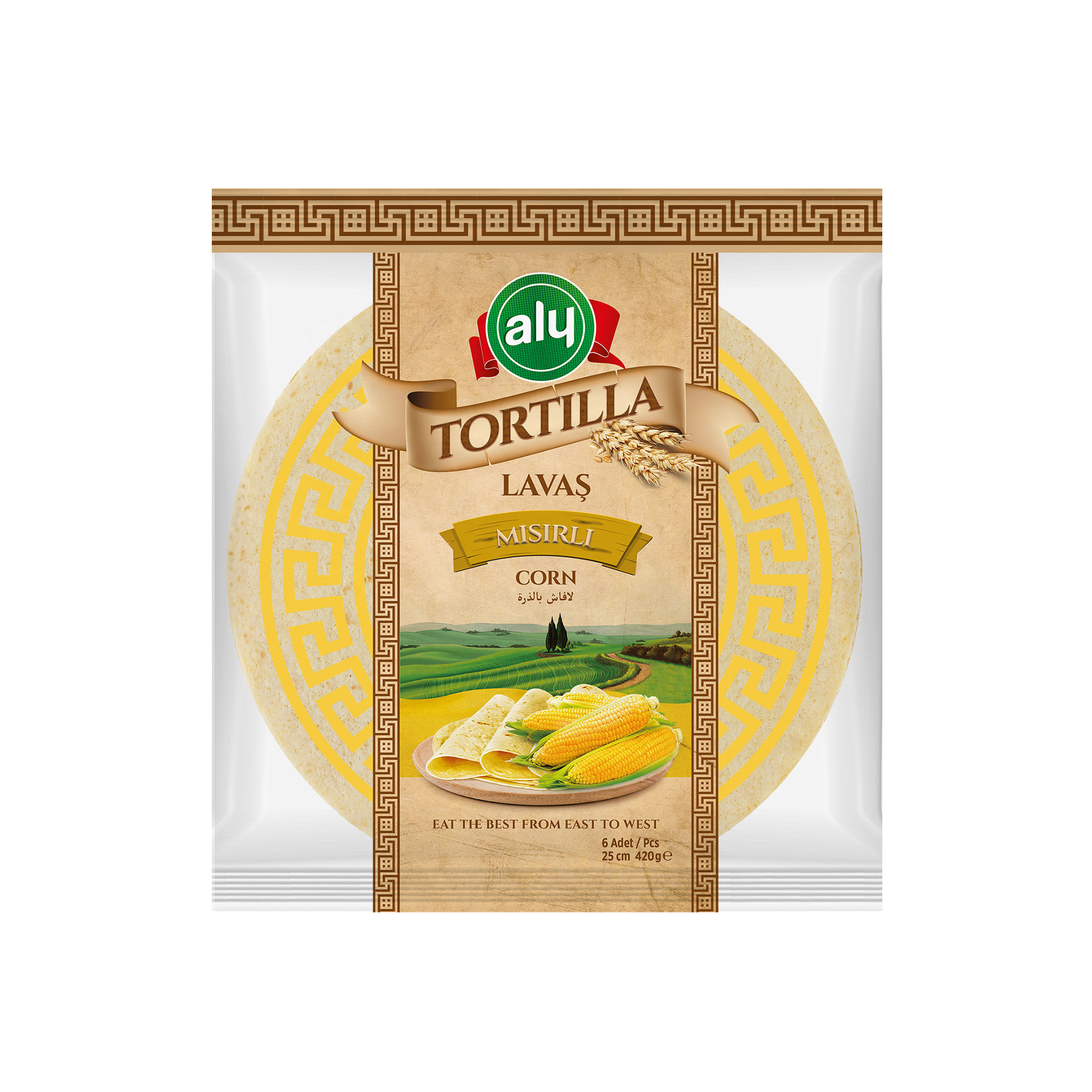 Tortilla 25 см 6 штук кукурузная Aly брендовая сумка на молнии 420гр (12 упаковок в одной коробке)