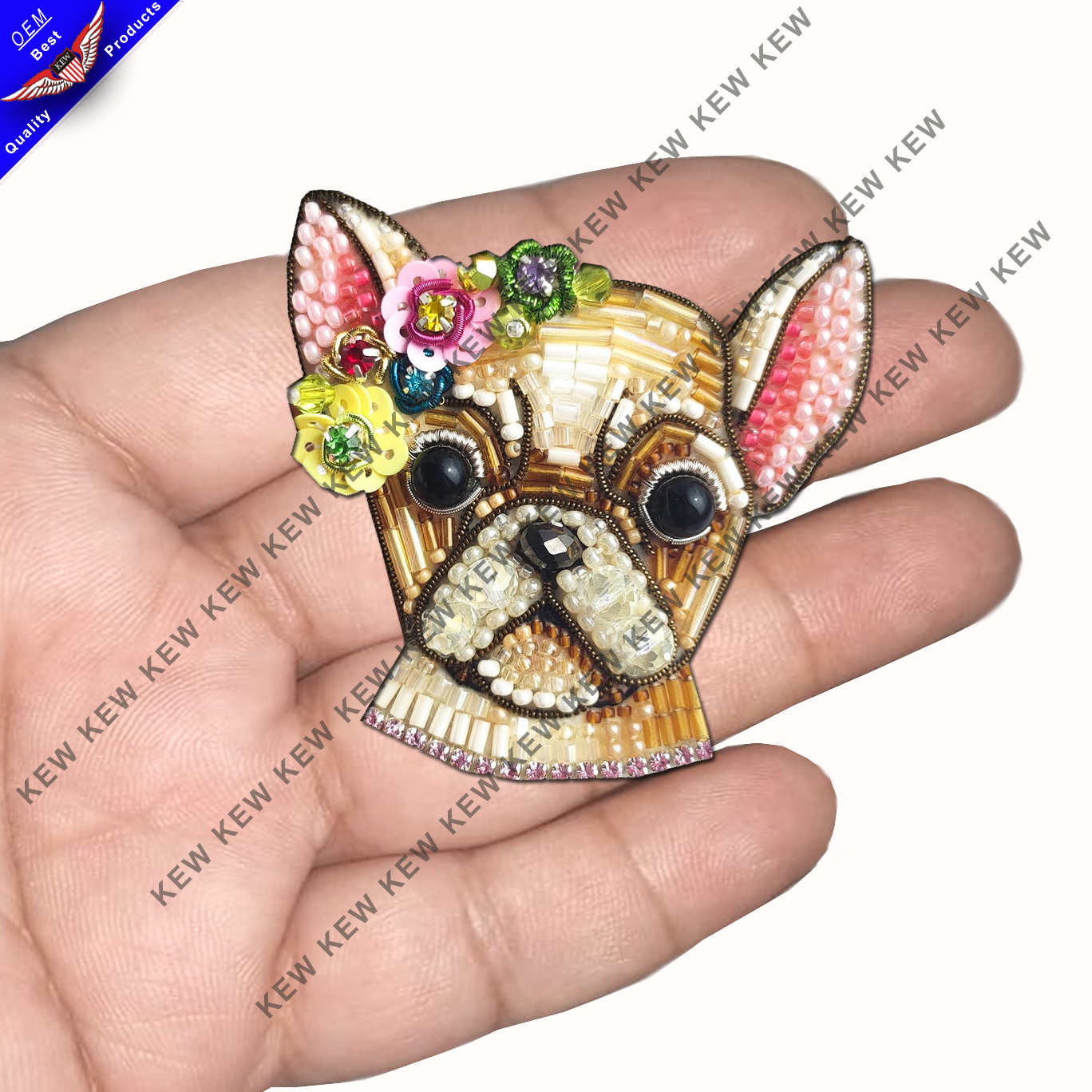 Beaded brooch pin dog Embroidered brooch bulldog beige Miniature beaded dog Animal brooches handmade party wedding USA UK Europe