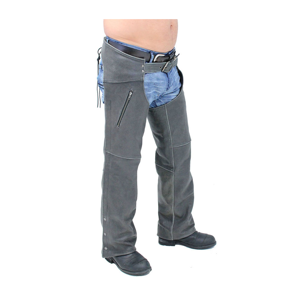 Real Quality Vintage Gray Leather Chaps W-Zip Pockets