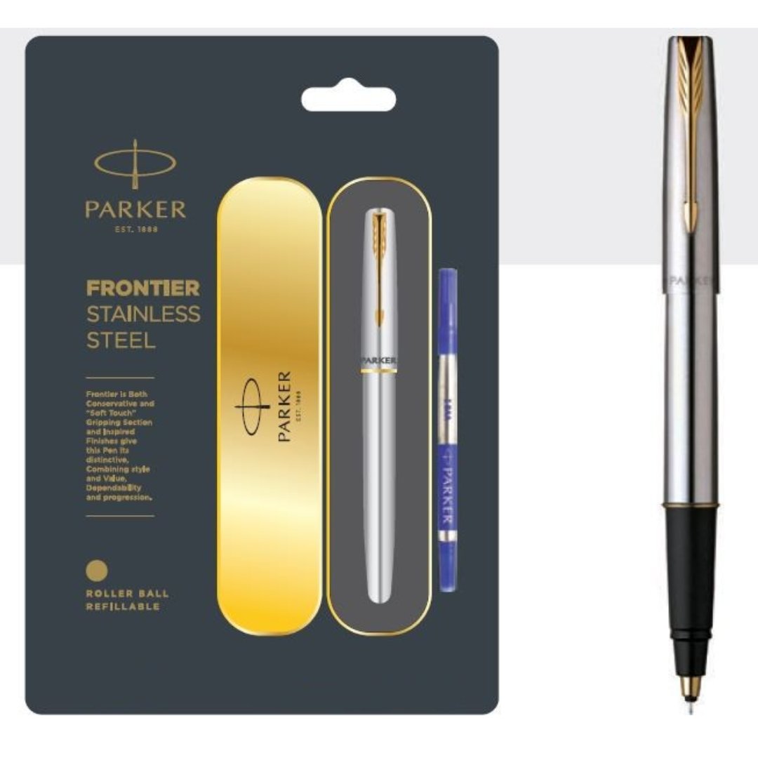 Шариковая ручка Parker frontier из нержавеющей стали с золотой отделкой, высококачественные шариковые ручки parker, сверхтонкие заправки parker