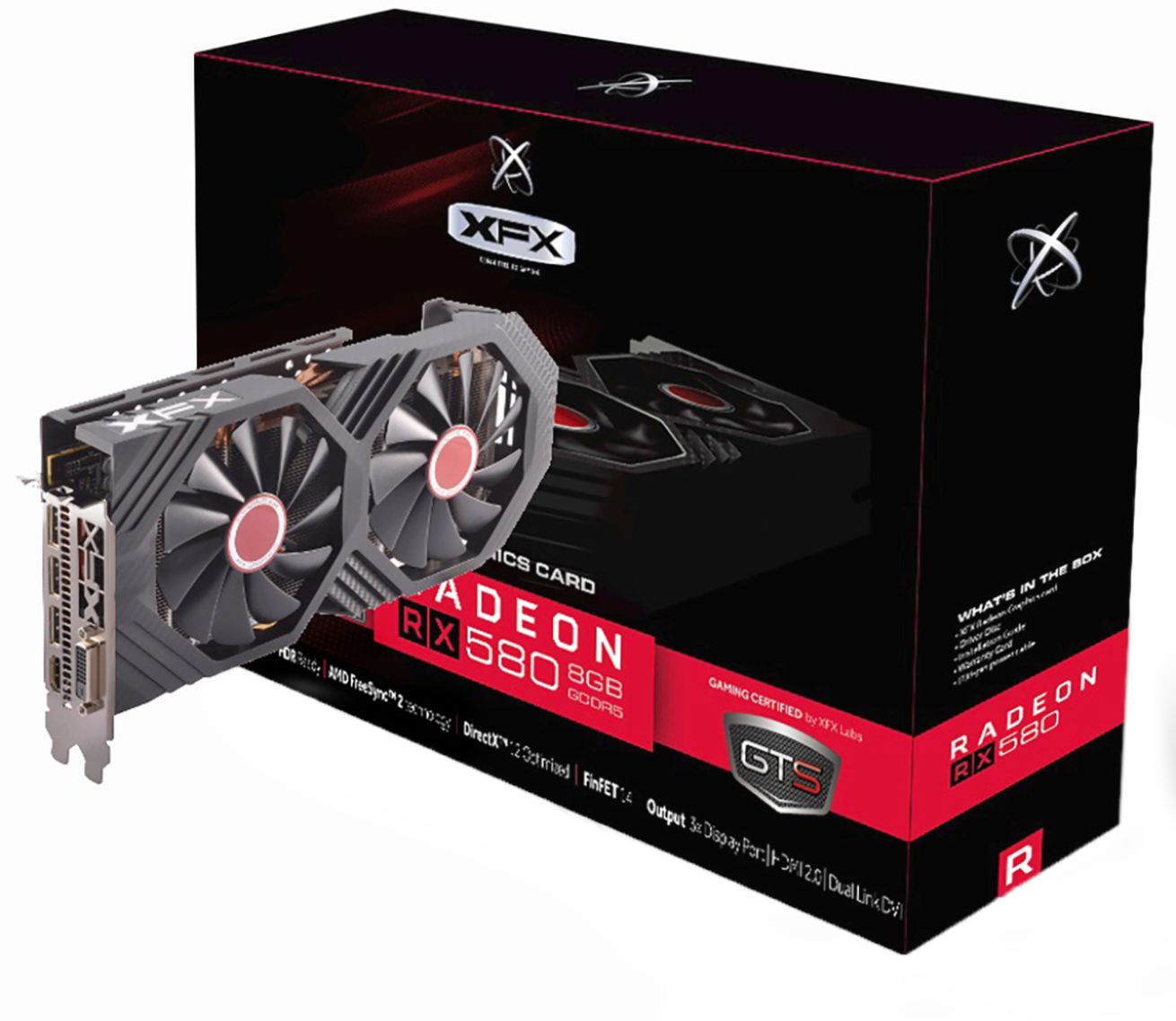 Лидер продаж, графическая карта XFX - AMD R_adeon RX 580 GTS Black Edition 8 ГБ GDDR5 PCI Express 3,0, бывшая в употреблении