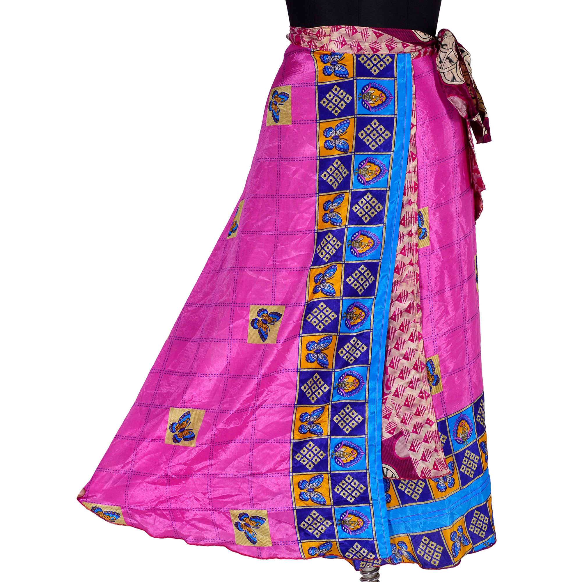 Wrap Reversible Long Skirt Vintage Silk Sari Long Wrap Skirts Indian Silk Long Boho Hippie Long Double Layer Skirt