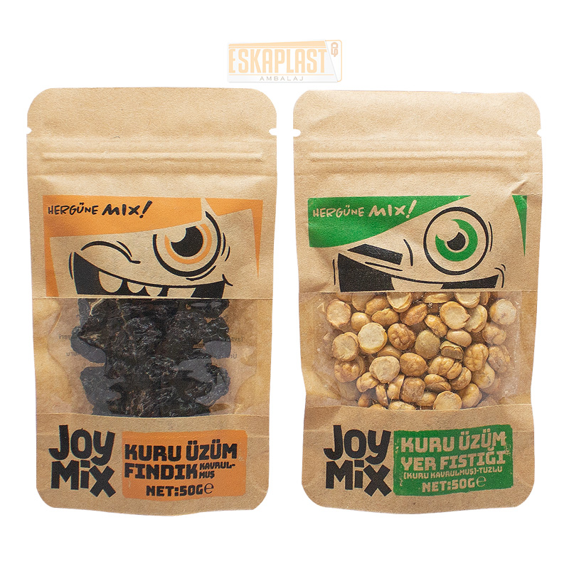 Custom Design Different Size Kraft Doypack With Window For Coffee Snack