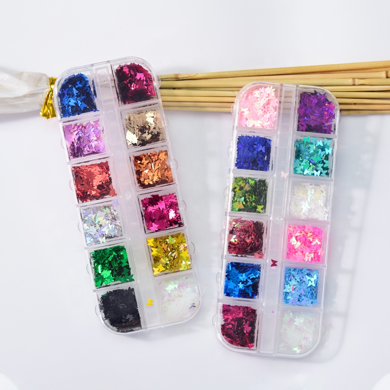 Нейл-арта, блестками, пайетками лазерный Nail Art чешуйчатого льда акриловый пайетками разноцветный 3D тонкая вышивка «звёздочки» или «бриллианты» бабочка цветок сливы блеск