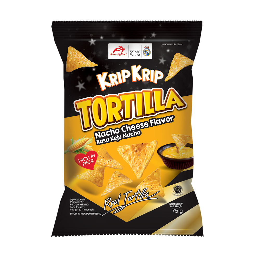 DUA KELINCI - KRIP - TORTILLA CHIP NACHO CHEESE FLAVOR SNACK INDONESIA 75 гр