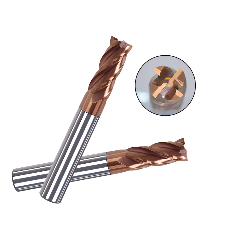 55HRC CNC Bronze Coated Helical Carbide Milling Cutter Tool for Stainless Steel