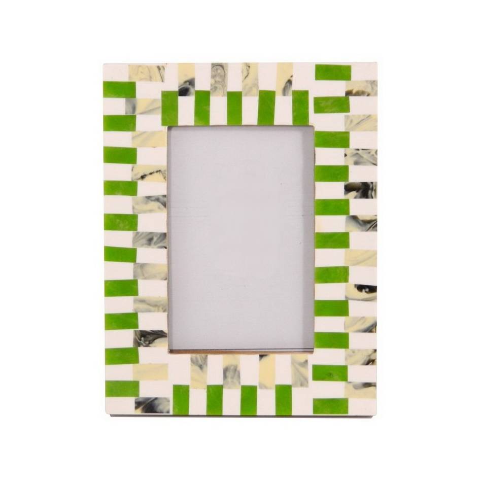 Stylish Glass Finish Picture Mirror Frame With Decorative Edging In Green And White Color