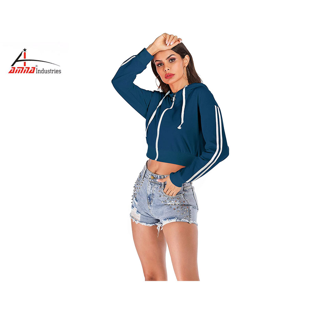 Hot selling crop tops set short sleevesvelvet fabric Premium Quality hooded for women Best Selling crop breathable top crop
