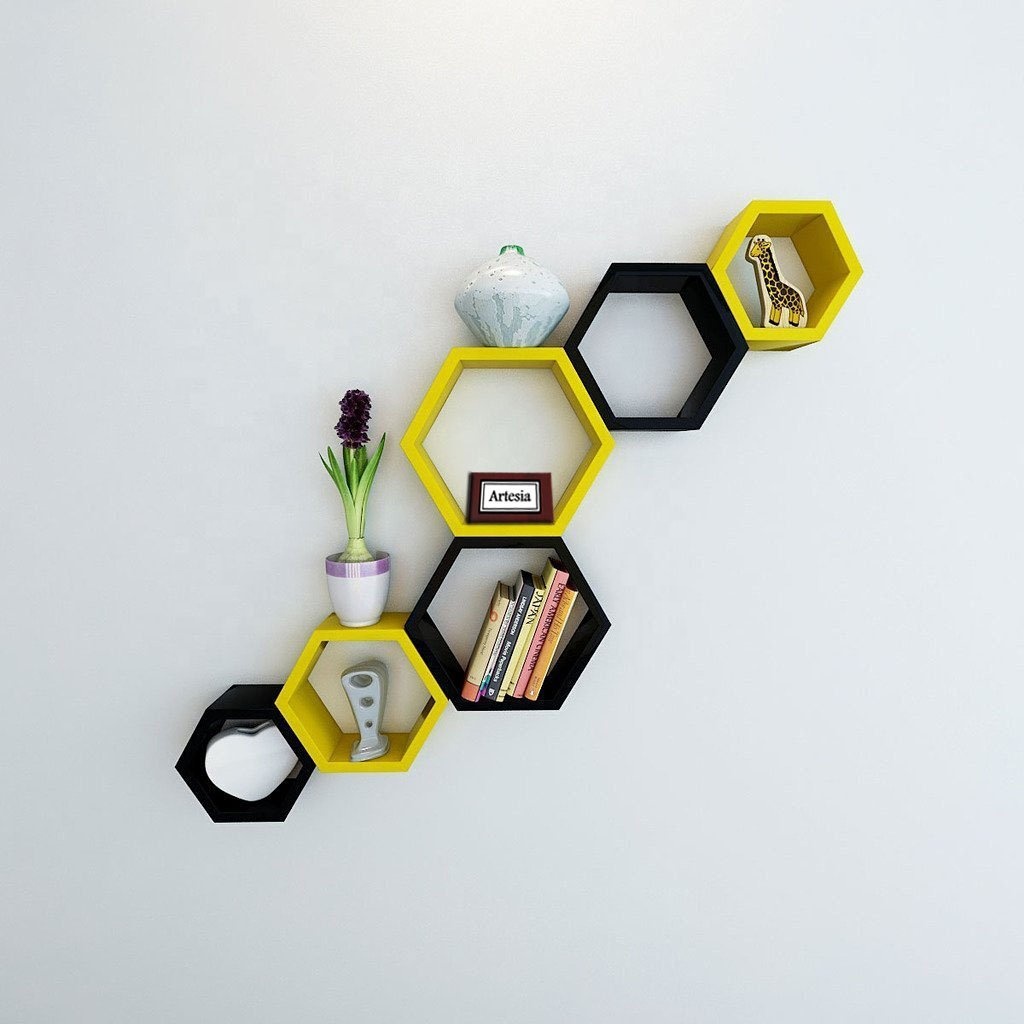 Hexagon floating shelves set of 3 Dark wood Living Room Furniture Home Furniture For Decoration Home Hotel & Restaurant