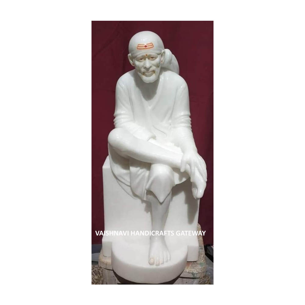 Красивая беспятнистая Белая Мраморная Статуя Sai Baba для храма