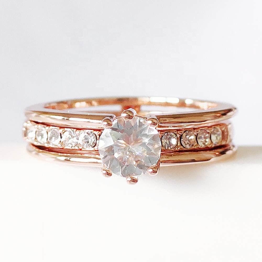 Destiny Jewelry 2021 деликатные Свадебные штабелируемые кольца с двойным обручальным декором из высококачественных австрийских кристаллов