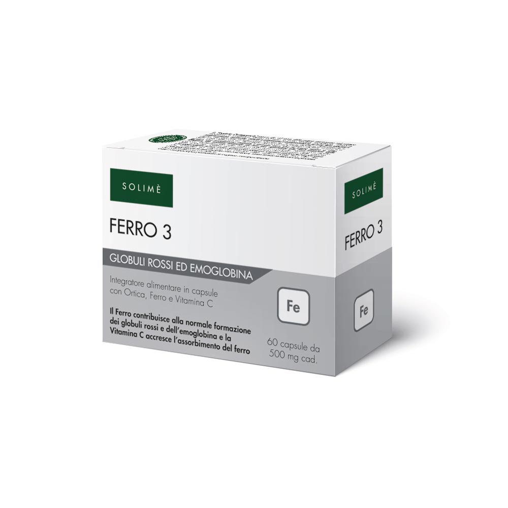 superior quality food supplement for red blood cells and hemoglobin Ferro3 SOLIME 60 cps 500 mg each