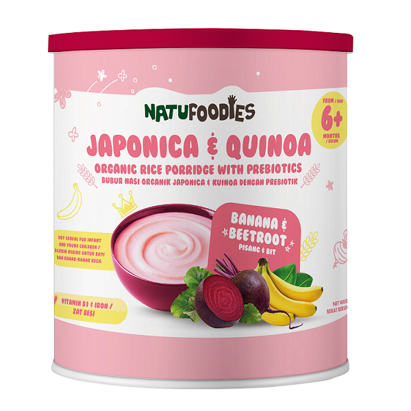 Natufoodies Gluten Free Organic Rice Porridge with Prebiotics Banana & Beetroot Baby Food