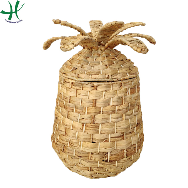 Pineapple Shape Water-hyacinth storage basket with lid for home decoration