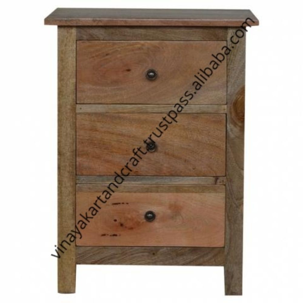 Vintage Industrial Furniture Jodhpur Style Solid Wood 3 Drawer Bedside Table for Bedroom Wooden Bedside Nightstand Side Table