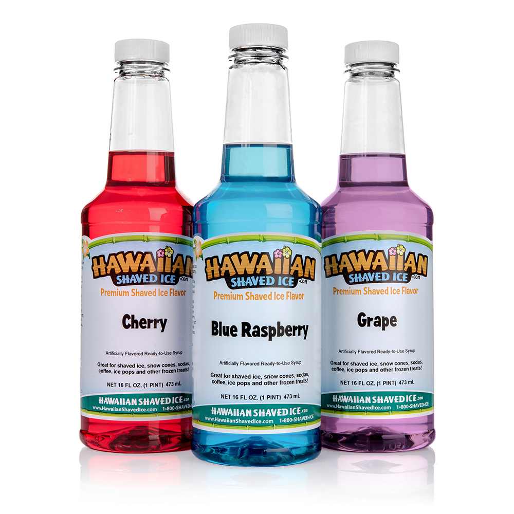 Pack of 3 Pint Flavor - Cherry Grape Blue-Raspberry Hawaiian Shaved Ice Syrup Cherry Pint Snow Cone Syrup