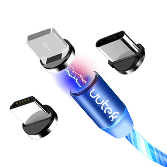 Бесплатная доставка UUTEK 1 м Магнитный зарядный кабель со светодиодом 3 в 1 usb-кабель UC002