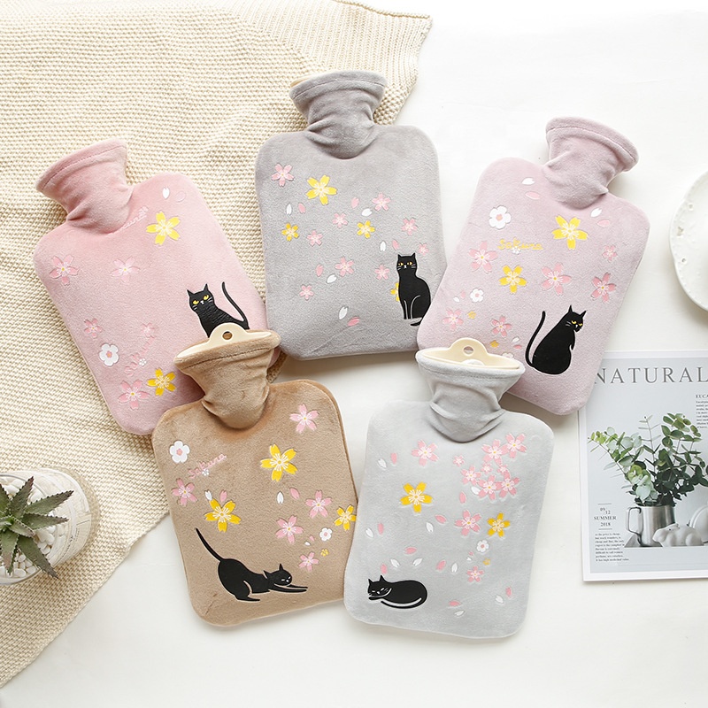 Cute cat pattern warm hand bags kawaii plush hot water bottle with cover