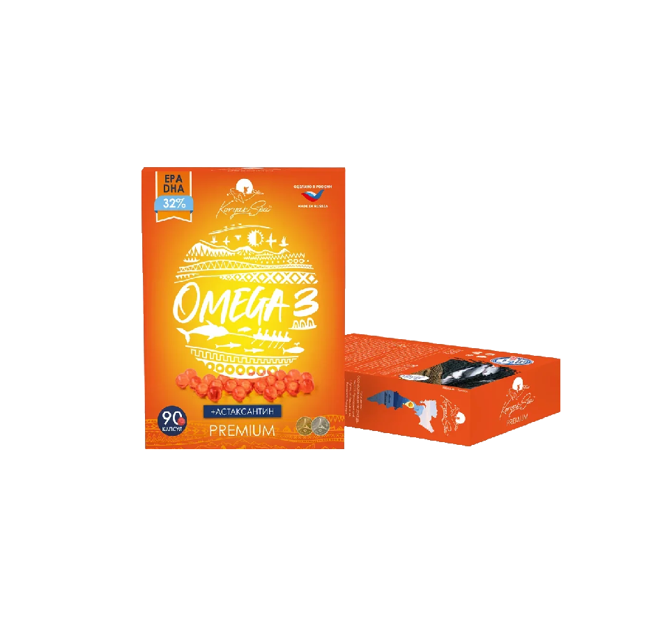Диетическая добавка Omega-3 +, астаксантин из Камчатки, масло лосося и альги для здоровья кожи