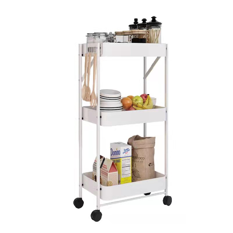 kitchen bedroom livingroom Metal Wire Collapsible Organizer Rack with wheels Storage Foldable Shelves