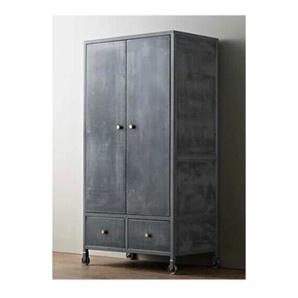 Industrial & vintage Living Room Furniture iron metal Black rustic finish 2 door 2 drawer tall storage cabinet