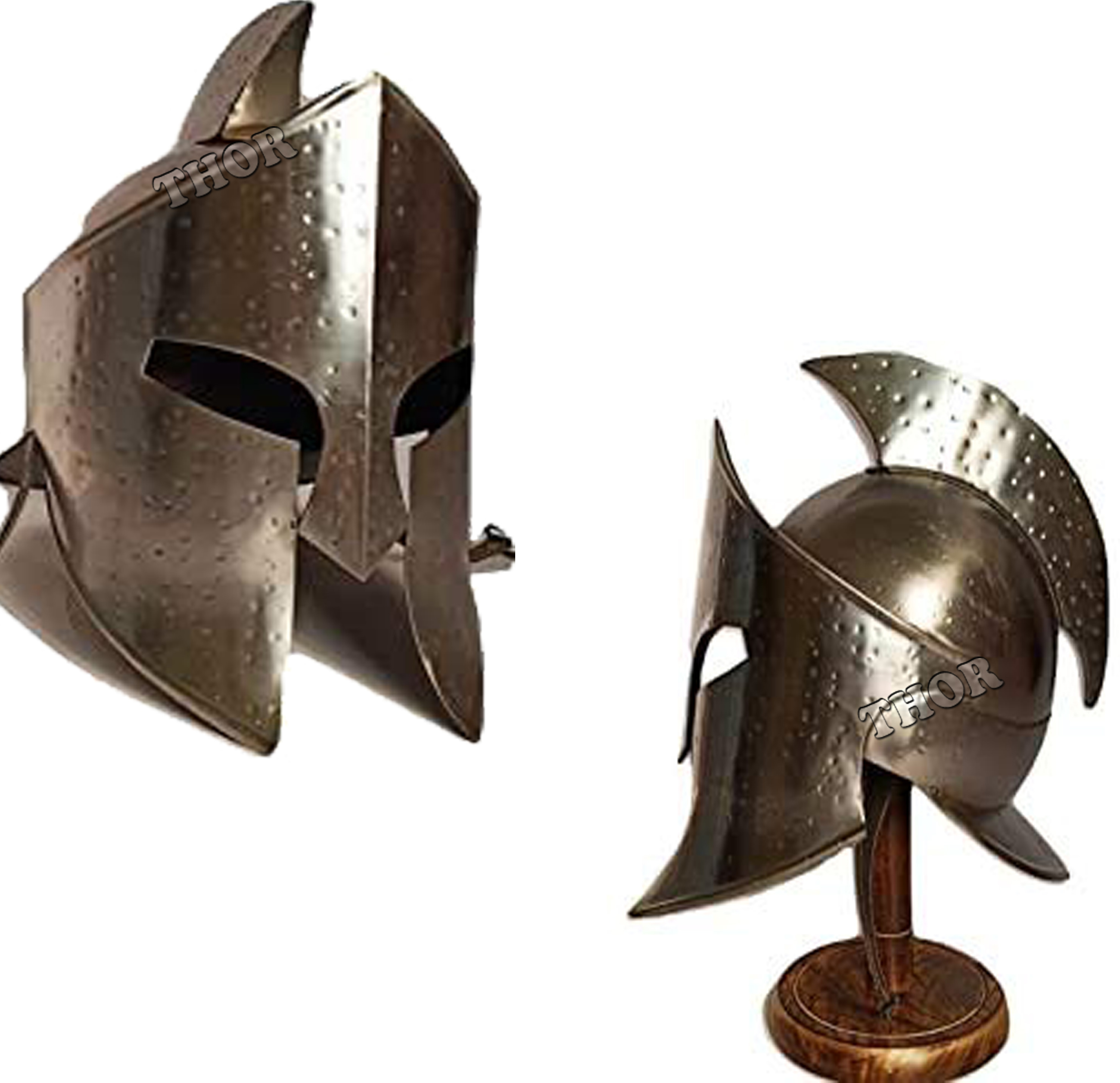 Medieval Armor King Leonidas Greek Spartan Roman Helmet SIlver Polished W/Wooden Stand Spartan Warrior Headwear Costume
