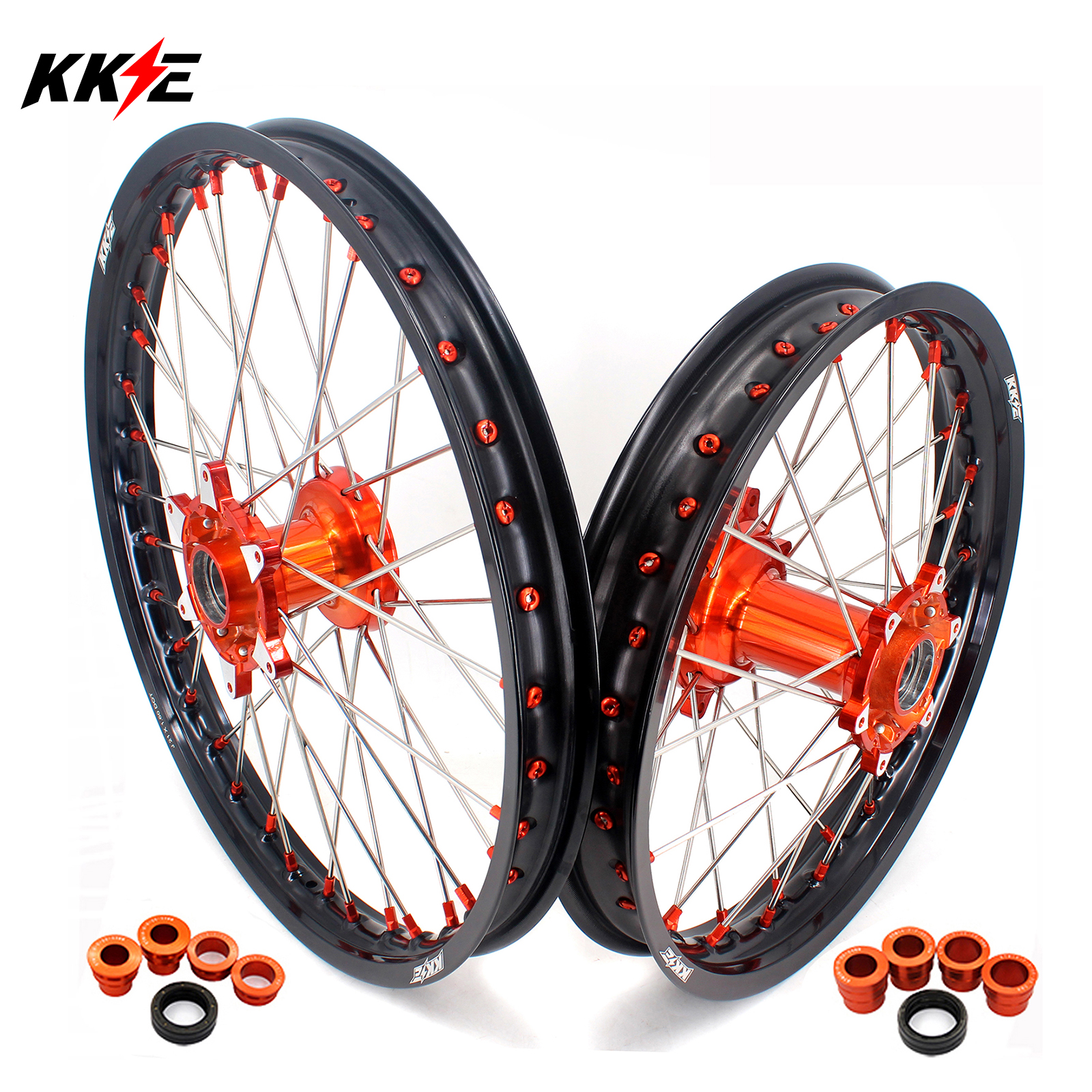 KKE 21/19 литье алюминиевых колес Набор подходит KTM 125cc-530cc EXC SX XCF SMR 2003-2020 грязевой велосипед оранжевый концентратор черный обод оранжевый Nip
