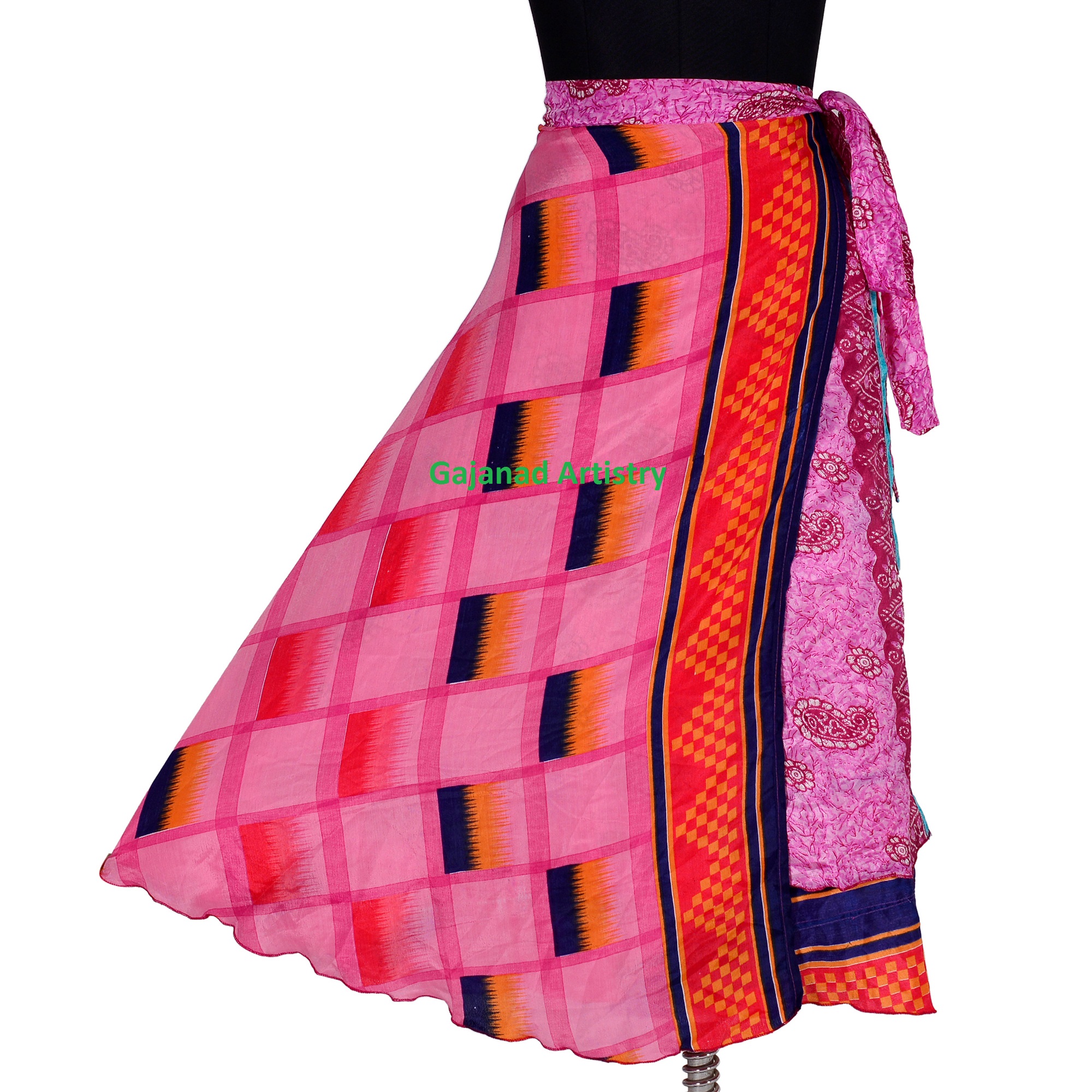 Wrap Reversible Long Skirt Vintage Silk Sari Long Wrap Skirts Indian Silk Long Boho Hippie Long Double Layer Skirt