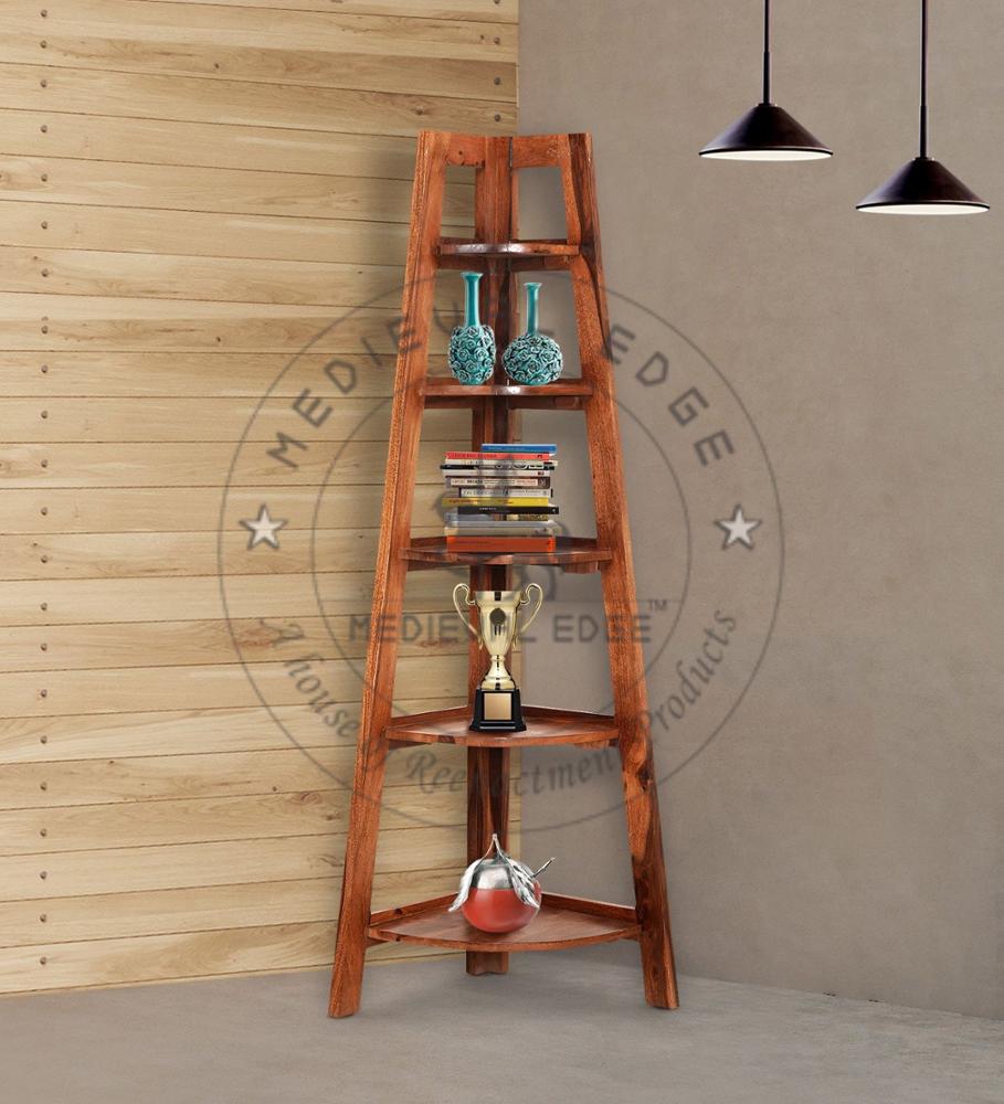 Fiver Tier Corner Shelf Cum Display Unit in Honey Finish