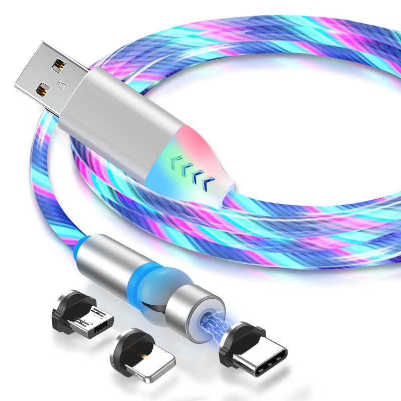 Лидер продаж на Amazon, светодиодный магнитный 3 в 1 USB-кабель А со светодиодным индикатором, используемый для Micro USB Lightning Type C