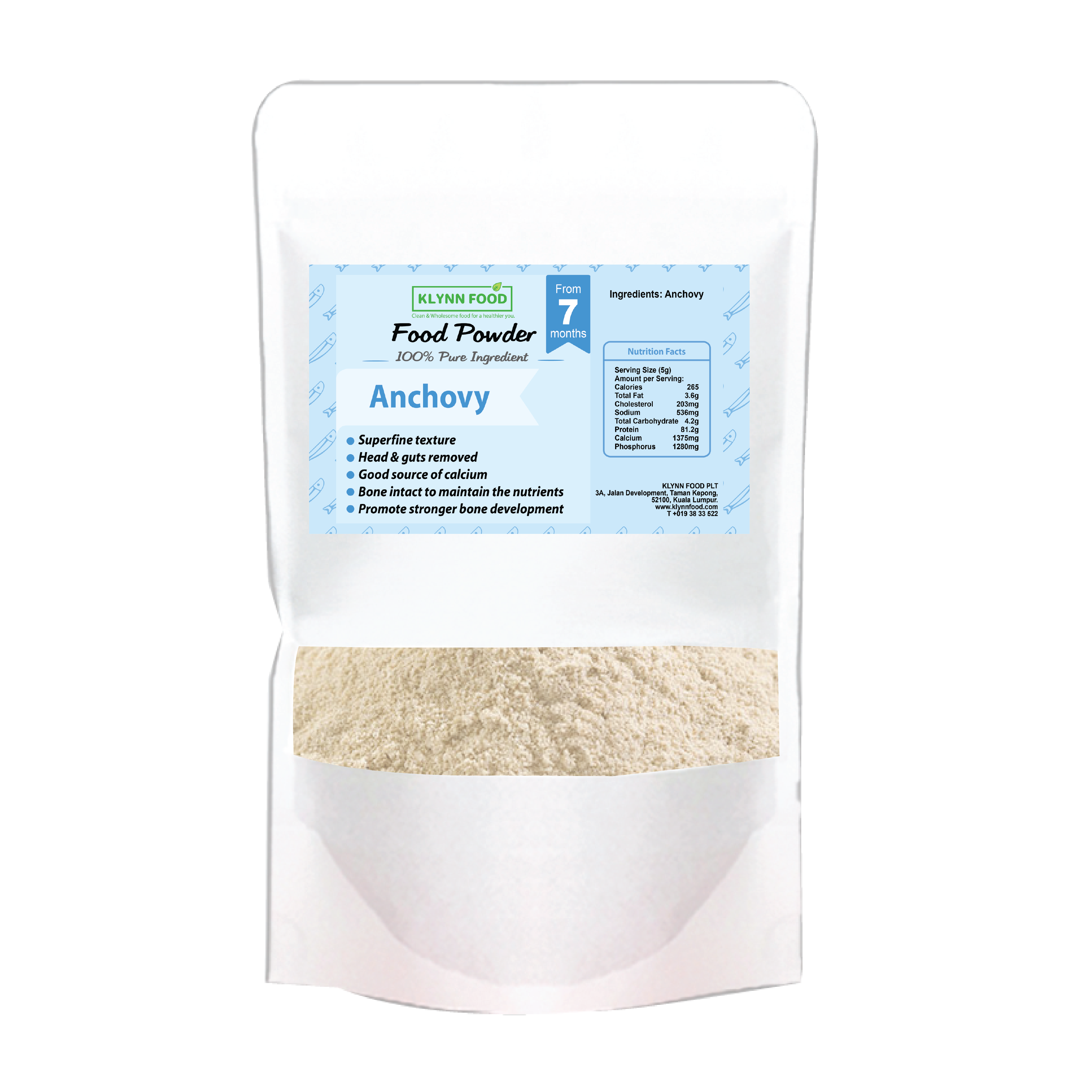KLYNN FOOD 100% Natural Pure Anchovy Food Seasoning Powder with Good Source of Calcium